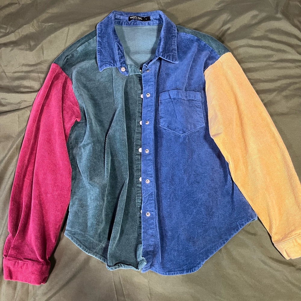 Nasty Gal corduroy color block button up size large